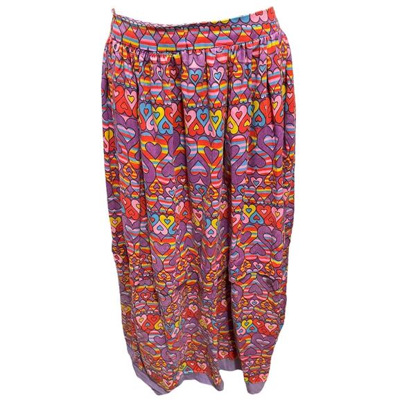 Vintage 1980s Handmade Heart Pattern Long Maxi Skirt Gathered - Picture 2 of 11